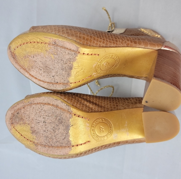 Lace Up Peep Toe Block Heel Leather Sandals Shoes Size 7 - Picture 11 of 13